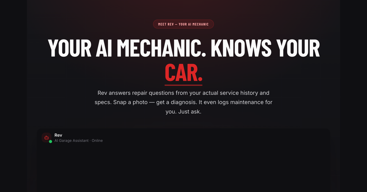 AI Mechanic — Rev Knows Your Car | GarageHub